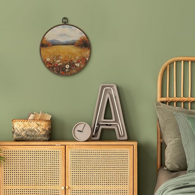 XNXLDYLH Vintage Fall Wildflower Round Framed Wall Art Decor, Rustic Farmhouse Harvest Hanging Wall Decor Decorations, Autumn Fall Floral Landscape Canvas Prints Wall Art Pictures Paintings, 10x10Inch