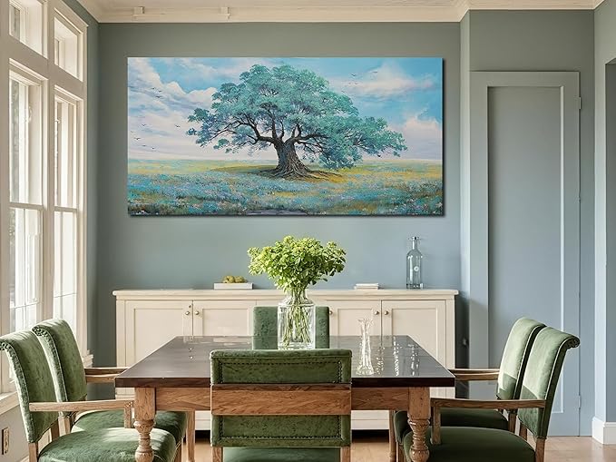 Ardemy Landscape Wall Art Canvas for Living Room Green Teal Tree Scenery Painting Bedroom Nature Picture Artwork Framed Dining Room Kitchen Home Office Wall Decor, Large 48"x24"