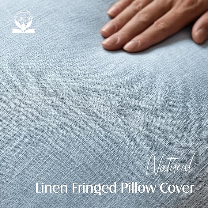 Foindtower Set of 2 Decorative Linen Fringe Throw Pillow Covers Boho Farmhouse Cushion Cover with Tassels Soft Accent Pillowcase for Couch Chair Sofa Bed Living Room Home Decor,16×16 Inch,Sky Blue