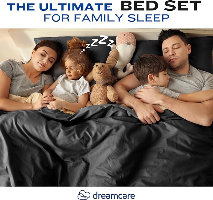 DREAMCARE Twin XL Sheet Set - Cooling Bed Sheets - 4pc Set - up to 15" Deep Pocket - Soft & Long Lasting 100% Fine Brushed Polyester with Side Pocket - Black