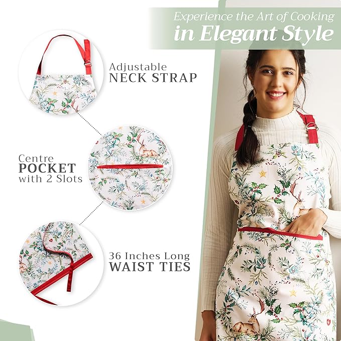 Maison d' Hermine 100% Cotton Apron for women with Pocket Kitchen Chef Apron for Men Cooking Gardening Server Waitress