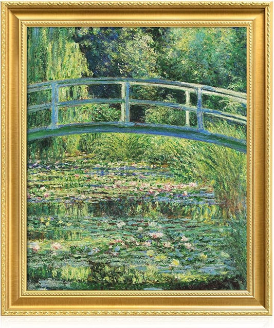 DECORARTS - Claude Monet The Japanese Bridge Giclee Print with Gold Solid Wood Frame, Impressionist Large Framed Wall Art, Ready to Hang, Framed Size 28.75x34.75, Made in USA