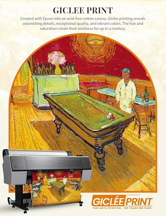 DECORARTS - Vincent van Gogh's The Night Cafe in Arles, Museum-Quality Giclee Canvas Print in Gold Solid Wood Frame, 34.75 x 28.75 in, Ready to Hang, Made in USA