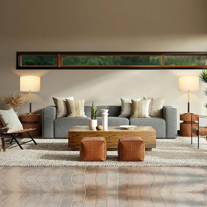 26.4" Set of 2 Modern Living Room Table Lamp for End Tables Bedside Lamps for Bedroom 3-Color Temperatures Pull Chain Switch Lamp Wood Fabric for Home/Office/Desk Decor (Light Brown+Brass)