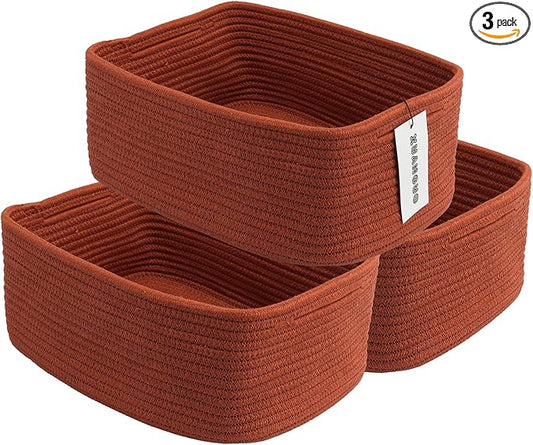Small Woven Storage Baskets 12“X8”X5“ Decorative Rope Bins for Organizing Shelves, Closets, and Toys, Empty Gift Baskets, Cute Organizer Basket for Home and Office (rustic, regular)