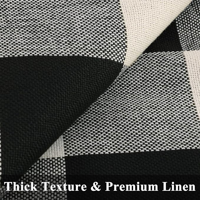 decorUhome Christmas Buffalo Plaid Check Throw Pillow Covers 22x22 Set of 2, Outdoor Linen Decorative Farmhouse Gingham Pillow Covers with Stitched Edge for Bed Couch Sofa, Black and White