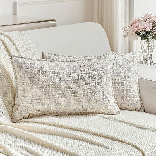 FUTEI Cream Decorative Throw Pillow Covers 12x20 Inch Set of 2,Soft Chenille Tweed Textured Lumbar Pillow Case,Modern Home Decor for Couch Bed Living Room