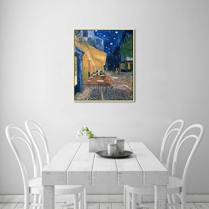 Wieco Art Framed Art Canvas Prints of Cafe Terrace at Night Canvas Prints Wall Art by Van Gogh Paintings Reproduction Abstract Artwork for Wall Decor Golden Frame VAN-0060_5060-GF