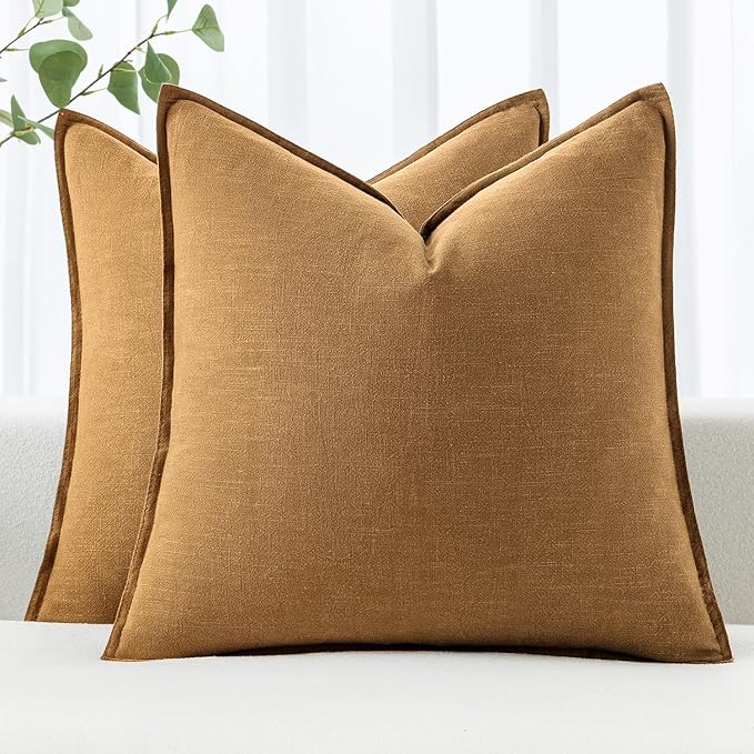 MIULEE Decorative Linen Euro Sham Pillow Covers 22x22 Inch Hazel Boho Farmhouse Neutral Couch Throw Pillows for Bed Pack of 2 Accent Modern Pillowcase Sofa Livingroom Home Decor