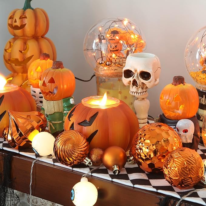 Sea Team 41-Pack Christmas Ball Ornaments with Strings, 60mm/2.36-Inch Small Size Baubles, Shatterproof Plastic Christmas Bulbs, Hanging Decorations for Xmas Tree, Holiday, Wedding, Party, Orange