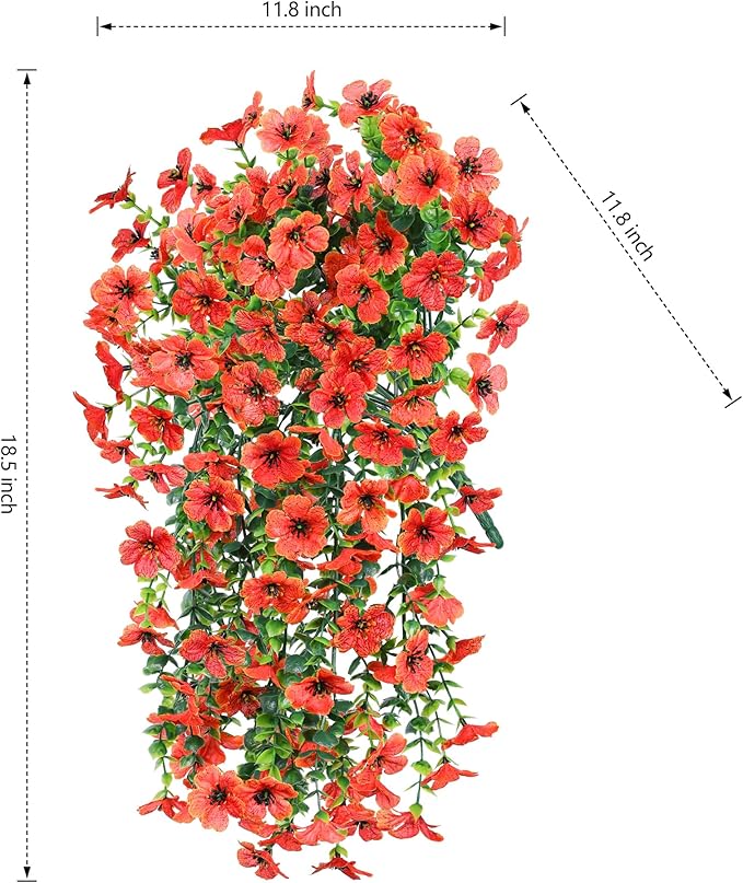 HyeFlora Artificial Fall Flowers for Outdoors Fake Hanging Decoration, 2Pcs Orange Daisy with Autumn Leaves, Realistic Plants Decor, UV & Fading Resistant Silk Flower for Porch Patio Balcony