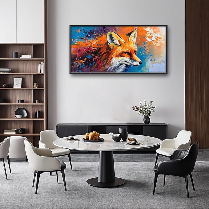 Fox Large Framed Wall Art Abstract Fox Animal Pictures Oversized Wall Decor Graffiti Canvas Print Painting Aesthetic Modern Artwork for Living Room Bedroom Office Bathroom Home Decor 60L x30W