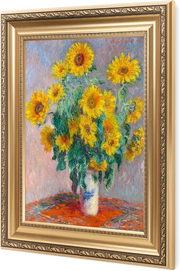 DECORARTS - Bouquet of Sunflowers Claude Monet Art Reproduction. Giclee Print& Museum Quality Framed Art for Wall Decor. Framed size: 26x22