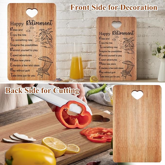 Retirement Gift for Women Men Acacia Wooden Cutting Board Retired Gift Funny Farewell Gift for Coworker Teacher Boss Nurses Friend Mom Ladies Happy Retirement Gift Wood Engraved Board Going Away Gift