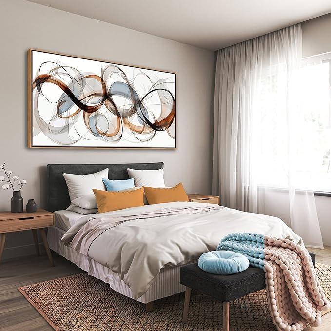 Large Wall Art - Framed Canvas Wall Art for Living Room, Bedroom, Office - Textured Brown Modern Abstract Artwork- Minimalist Home and dining room Decor 29×58IN Wood Frame Dedroom decorations