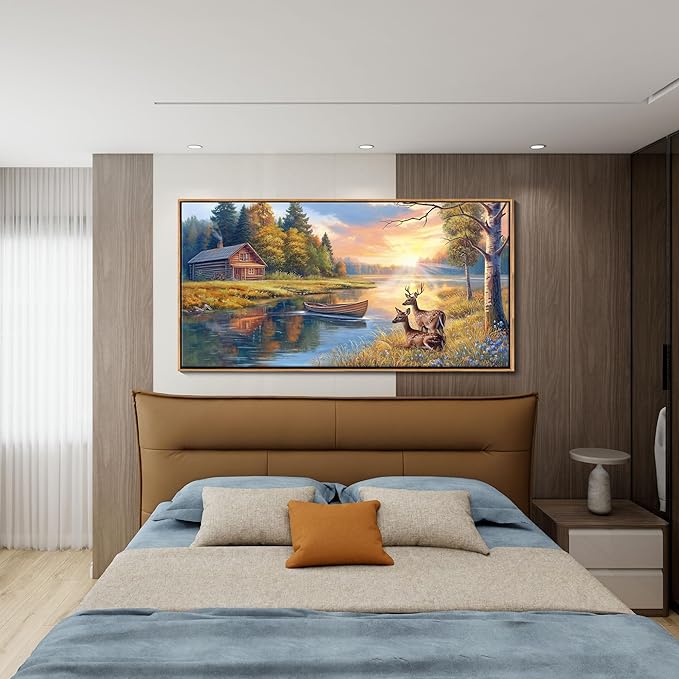 KLAKLA Deer Wall Art for Living Room Canvas Prints Decor Decoration Deer Tractor Farm Wildlife Hunting Picture Glass Surface Artwork Ready to Hang for Bedroom Home Office 20x40