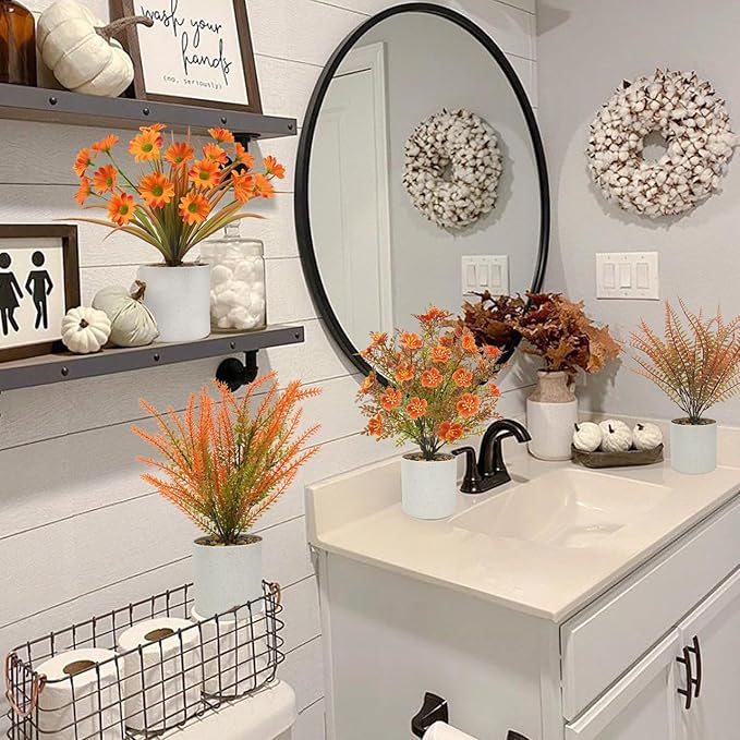 Uieke 4PCS Fall Tabletop Decor Fall Fake Potted Plants Autumn Mini Small Artificial Potted Plants for Fall Harvest Wedding Table Centerpiece Farmhouse Home Office Shelf Thanksgiving Decor