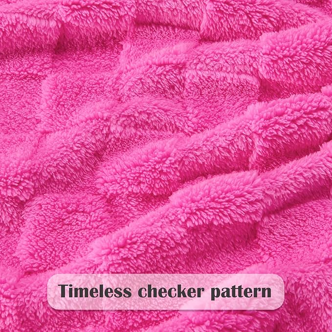 NEWCOSPLAY Super Soft Twin Blanket Hot Pink Premium Silky Flannel Fleece 3D Checkered Lightweight Bed Blanket All Season Use (Hot Pink Checkered, Twin(60"x80"))