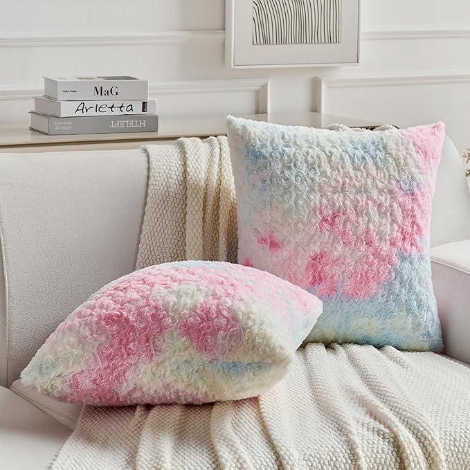 FUTEI Yellow Decorative Throw Pillow Covers 18x18 Inch Set of 2,Soft Cozy Colorful Rose Swirl Texture Cushion Case,Modern Home Decor for Couch Sofa Bed Living Room