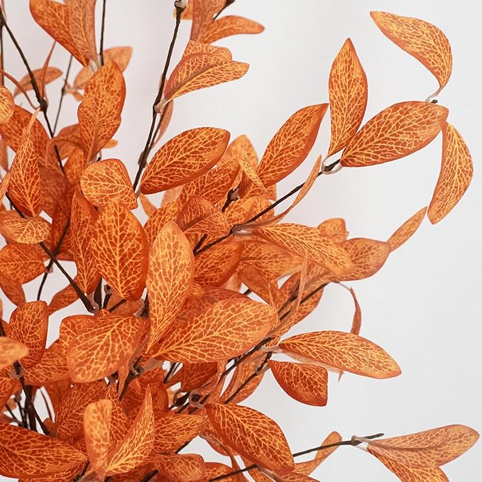 Uieke 6 Pcs Artificial Fall Eucalyptus Stems Fall Eucalyptus Leaves Plants Fall Decorations with Fall Leaves for Autumn Office Home Wedding Centerpiece Fall Florals Arrangement Decor (Orange)