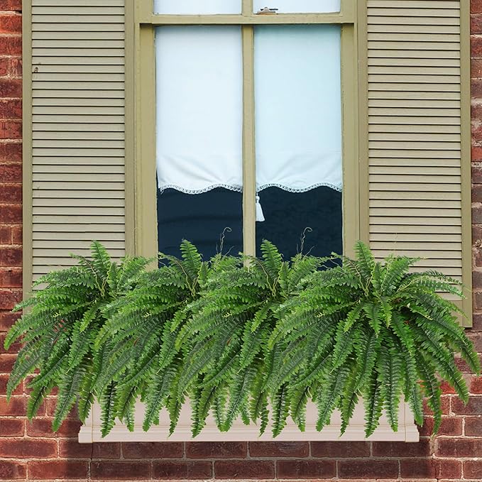 Artificial Boston Fern Bush- Set of 2 Large Artificial Ferns for Outdoors, 45Inch Large Faux Ferns, Suitable for Office & Living Room Decor, 55Branches for Each Bouquet
