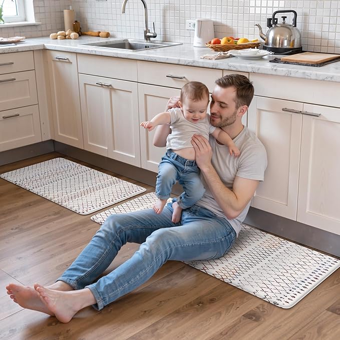 KIMODE Kitchen Mats 2PCS,Cushioned Anti Fatigue Boho Kitchen Rugs and Mats,Non Slip Waterproof Kitchen Mats for Floor,Comfort Foam Standing Desk Mat for Home,Office,Sink,Laundry,Colorful