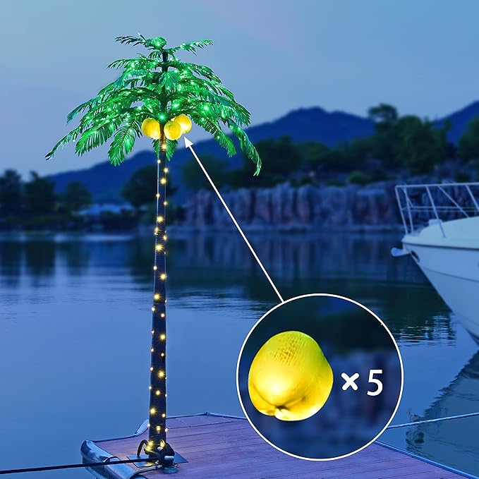Lightshare Lighted Upgraded 8FT Gorgeous Artificial Lighted Palm Tree, 256 LED Lights, Decoration for Home,Party, Christmas, Nativity, Outside Patio