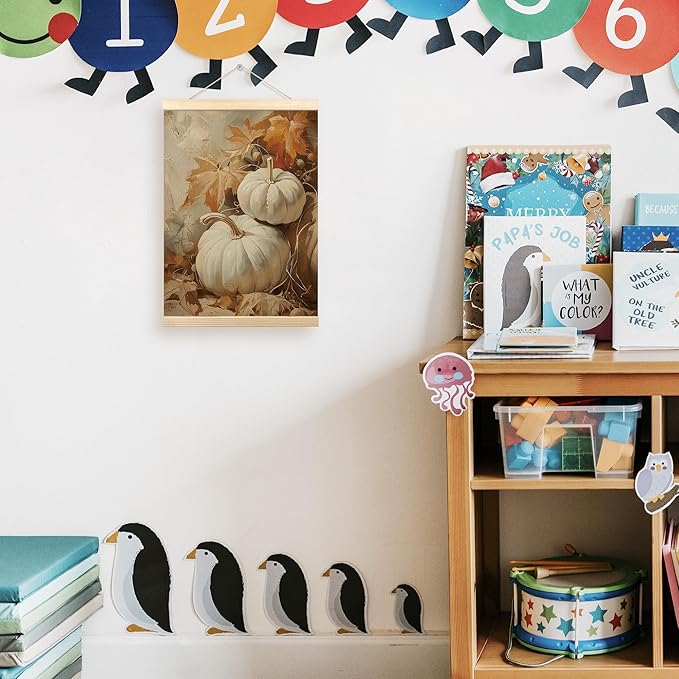 TLESKE Rustic Fall Pumpkins Poster Hanger Frame, Vintage Aesthetic Farmhouse Autumn Hanging Wall Art Room Decor for Living Room Bedroom Kitchen, Thanksgiving Wall Prints Pictures Artwork, 12x16