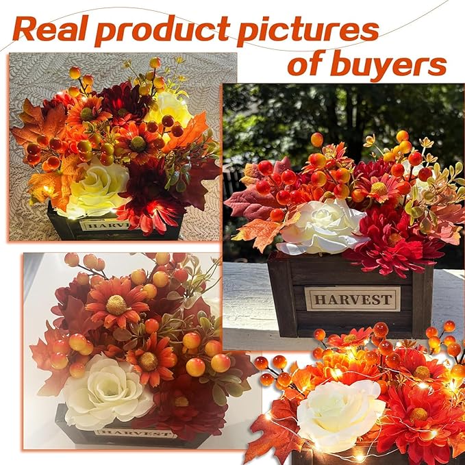 Fall Centerpieces for Tables Decor Fall Flowers Wooden Pot with Lights for Dining Room Farmhouse Kitchen Coffee Table Decorations with Artificial mums Centerpieces Fall Decor