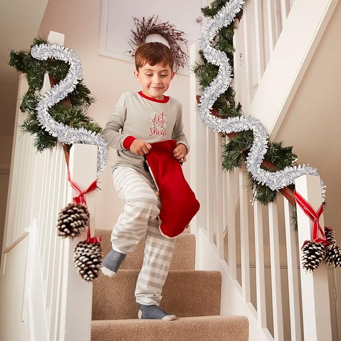 Dingion 59 Feet Christmas Tinsel Garland Metallic Twist Ornaments Hanging Glitter Xmas Garland for Christmas Tree Indoor Outdoor Decoration Party Supplies