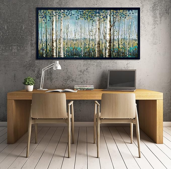 Pogusmavi Large Framed Birch Tree Canvas Wall Art Nature Painting for Home Decor | Teal Artwork for Living Room, Bedroom, and Office Pictures for Living Room 29×58IN
