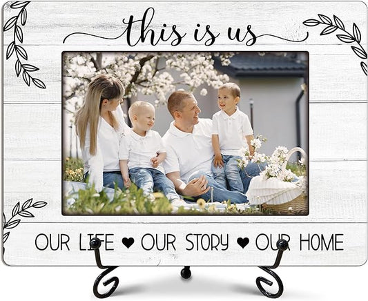 This Is Our Home Photo Frame, House Warming New Home Gifts for Couples Women Men Her Him, Home Office Farmhouse Desk Decor (for 4x6 Photo)-A43