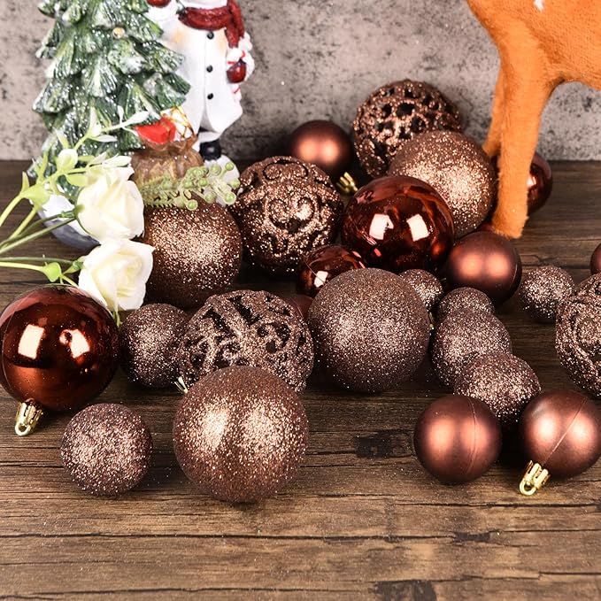 Halloween Balls Tree Ornaments, Shatterproof Christmas Decorations Set with Reusable Hand-held Gift Package for Holiday Xmas Tree Decor (100, Brown)