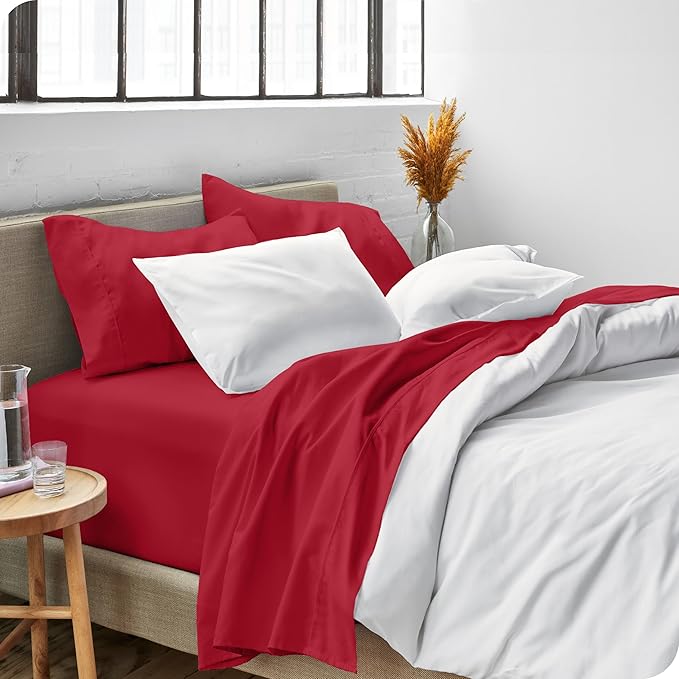 Bare Home King Sheet Set - Luxury 1800 Ultra-Soft Microfiber King Bed Sheets - Double Brushed - Deep Pockets - Easy Fit - 4 Piece Set - Bedding Sheets & Pillowcases (King, Red)