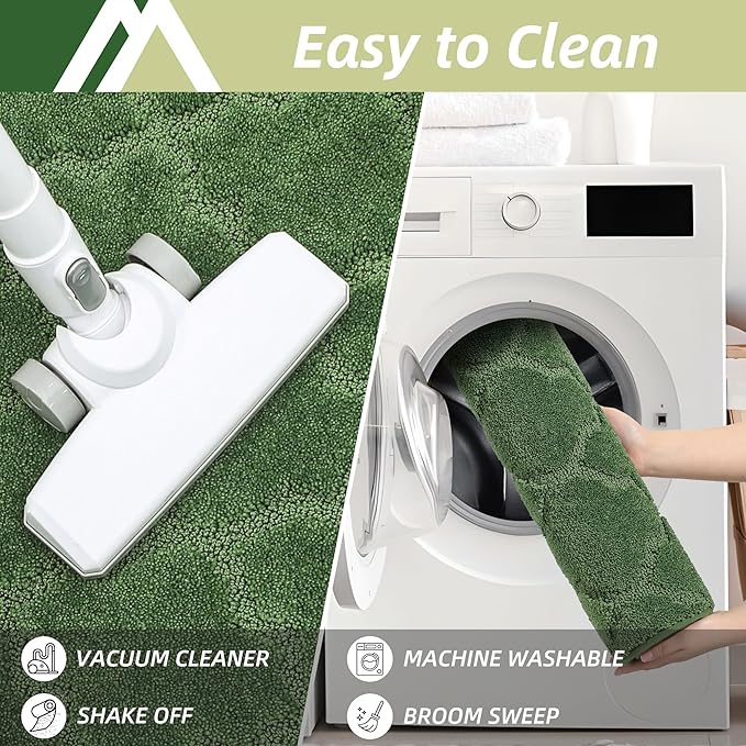 COSY HOMEER Soft Kitchen Rugs [2 PCS] for in Front of Sink Super Absorbent Kitchen Floor Mats and Mats 24x35 Inch/24X60 Non-Skid Kitchen Mat Standing Mat Washable,Polyester,Green