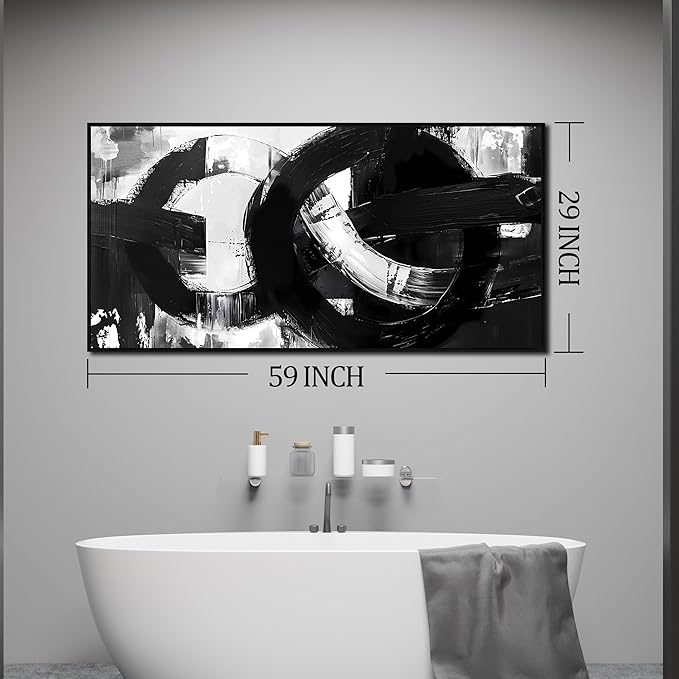 Abstract Canvas Wall Decorations Black Framed Wall Art Black White Artwork for Living Room Poster Pictures for Home Office 29"x 59"