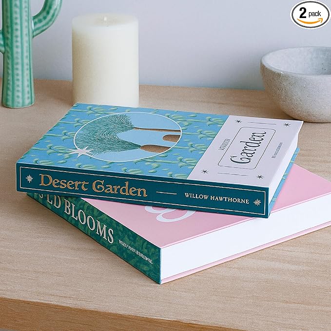 Set of 2 Decorative Books – Botanical Faux Books with Hidden Storage, Coffee Table Decor, Bookshelf Decoration, Decorative Storage Box, Faux Book Set, 12.2x8.6x1.5” & 11x7.7x1.2”