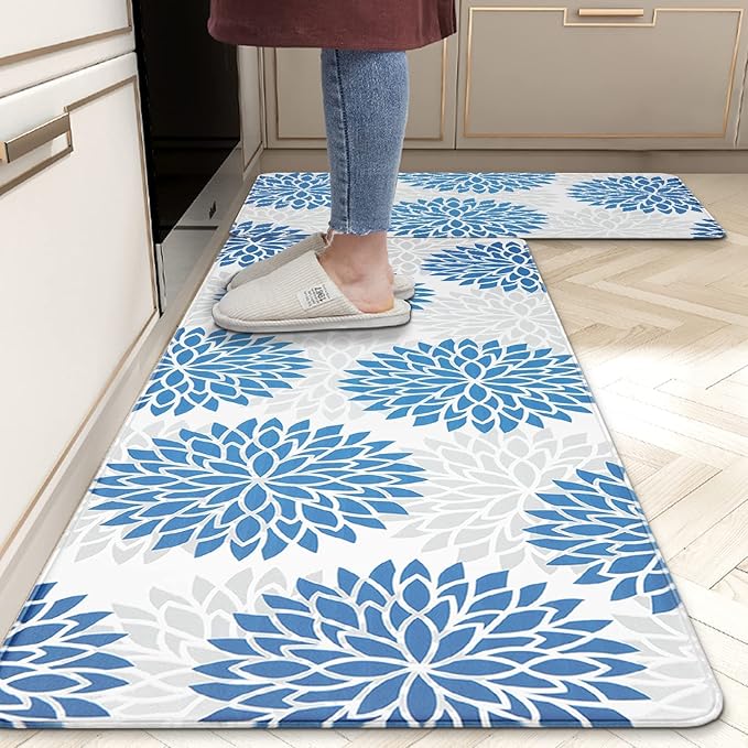 HEBE Anti Fatigue Kitchen Rug Sets 2 Piece Non Slip Kitchen Mats for Floor Cushioned Kitchen Rugs and Mats Waterproof Comfort Standing Mat Runner for Kitchen,Home Office,Sink,Laundry