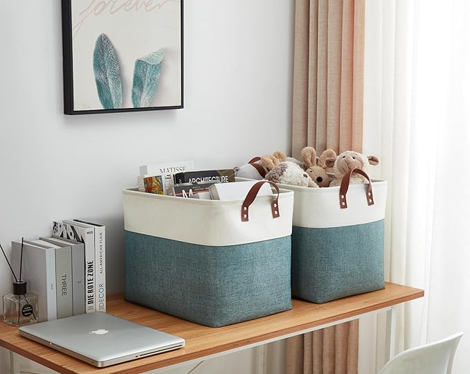 DECOMOMO Fabric Storage Basket Large Closet Storage Bins for Toys Nursery & Laundry Storage (Green & White, XXL - 3 Pack)