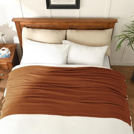 JOOJA Knit Throw Blanket Super Soft Warm Blanket for Couch Lightweight Fluffy Blanket for Bed Sofa 60x80 Inches Rust