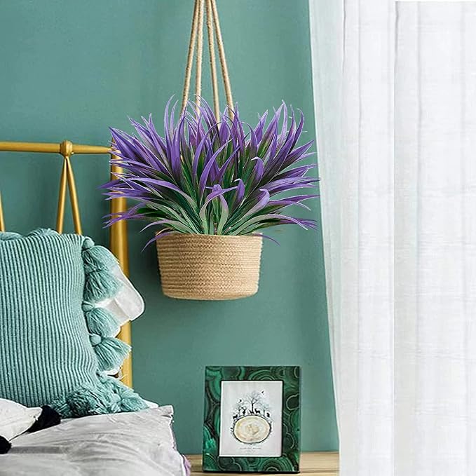 16pcs Artificial Plants Outdoor Flowers UV Resistant Fake Tall Grass Plants Faux Tropical Shrubs Plastic Greenery Bushes Front Porch Patio Garden Outside Decoration