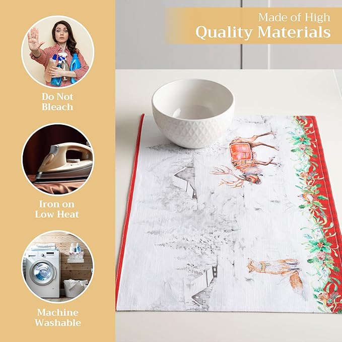 Maison d' Hermine Placemats Set of 4 100% Cotton Washable Cloth Place Mats, Reusable Table Mats for Kitchen Dining Decoration, Party, Wedding, Restaurant (Christmas Tradition, 13" x 19")