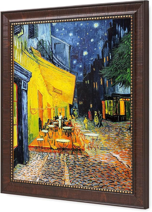 DECORARTS - Cafe Terrace At Night - Vincent Van Gogh Giclee Prints w/Antique Brown Frame for Wall Decor. Picture Size: 16x20, Total Size w/Frame: 19x23