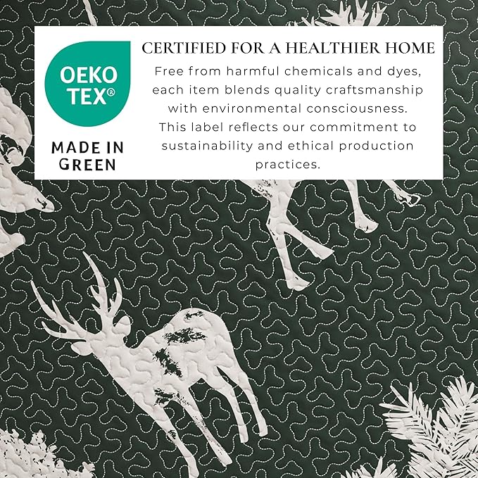 Lodge Bedspread Full/Queen Size Quilt with 2 Shams. Cabin 3-Piece Reversible All Season Quilt Set. Rustic Quilt Coverlet Bed Set. Rio Ridge Collection (Forest Green)