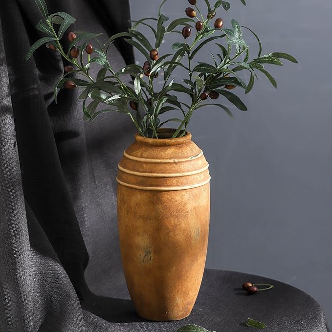Large Ceramic Flower Vase, 12.87 inch Terracotta Vase, Rustic Farmhouse Vintage Vases for Home Decor, Living Room Shelf Decor, Enterway, Table Decoration