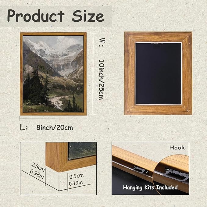 KBKBART Vintage Frame Canvas Wall Art for Living Room, Landscape Home Decor Mountain Valley Painting Artwork Prints Bedroom Wall Decor