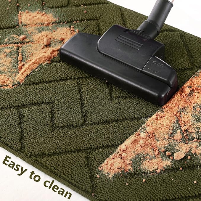 hicorfe Kitchen Rugs and Mats Sets,2 Pieces Super Absorbent Polypropylene Non-Slip Rug,Soft Comfort Floor Mat,Washable for Kitchen,Hallway,Office,Sink,Laundry(20" x 31.5" Plus 20" x 59",Oliver Green)