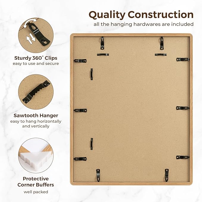 16x20 Picture Frame for Wall, Solid Oak Wood 16 by 20 Frames, 16 x 20 Poster Frame with Tempered Glass, 16x20 Frame Matted to 11x14, 16"x20" Wood Frame for Home Decor, Natural Oak Color, 3 Pack