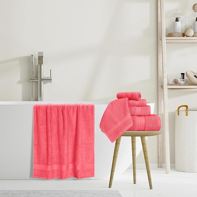 GLAMBURG Ultra Soft 8-Piece Towel Set - 100% Pure Ringspun Cotton, Contains 2 Oversized Bath Towels 27x54, 2 Hand Towels 16x28, 4 Wash Cloths 13x13 - Ideal for Everyday use, Hotel & Spa - Coral Orange