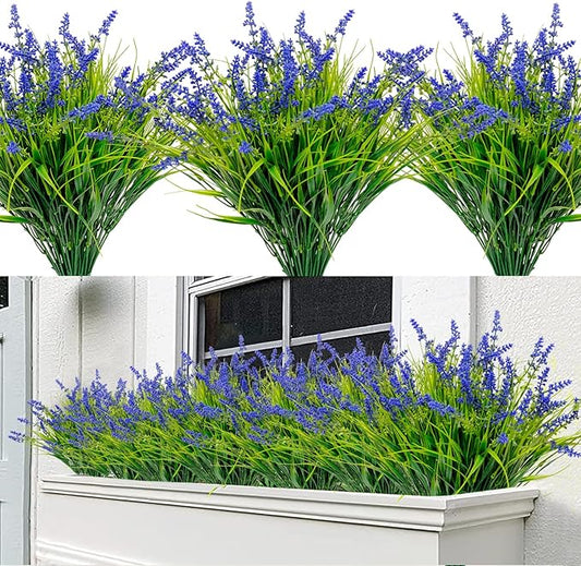 12 Bundles Outdoor Artificial Plants Flowers UV Resistant Fake Tall Grass Plants Bushes Faux Tropical Shrubs for Outside Window Box Planter Front Porch Yard Patio Floral Arrangement